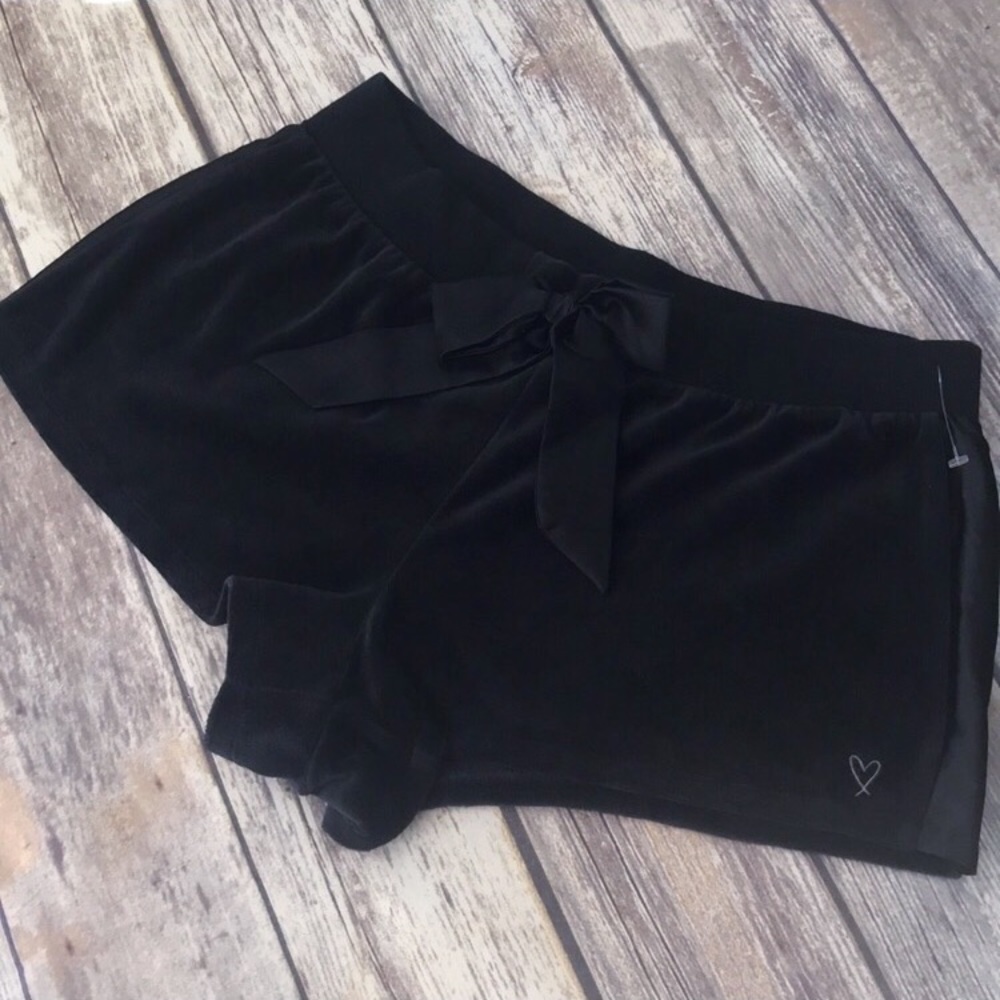 victoria’s secret black velour with silk shorts